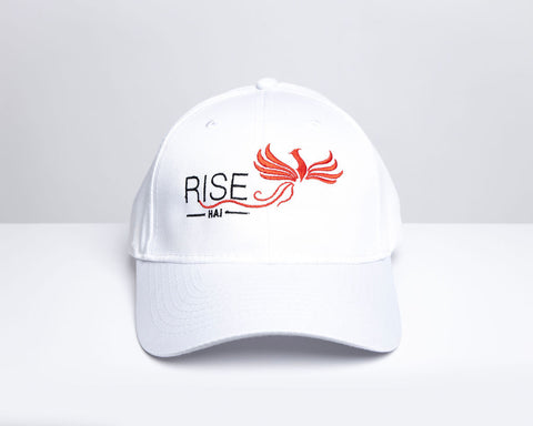 RISE-HAI EMBROIDERED LOGO SIX PANEL CAP WHITE